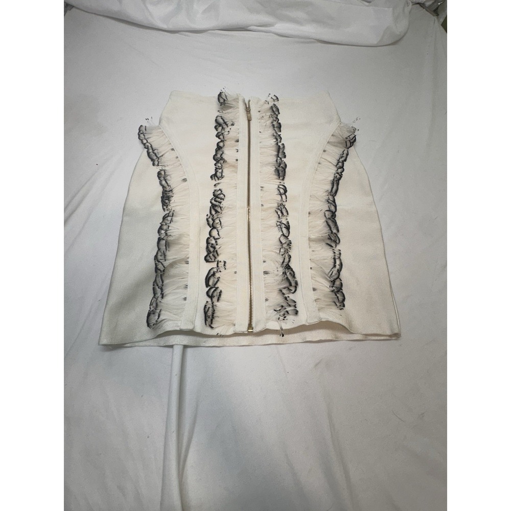 Gold Label Wow Couture Stretch White Feathers Body-con Skirt Size M Night Out